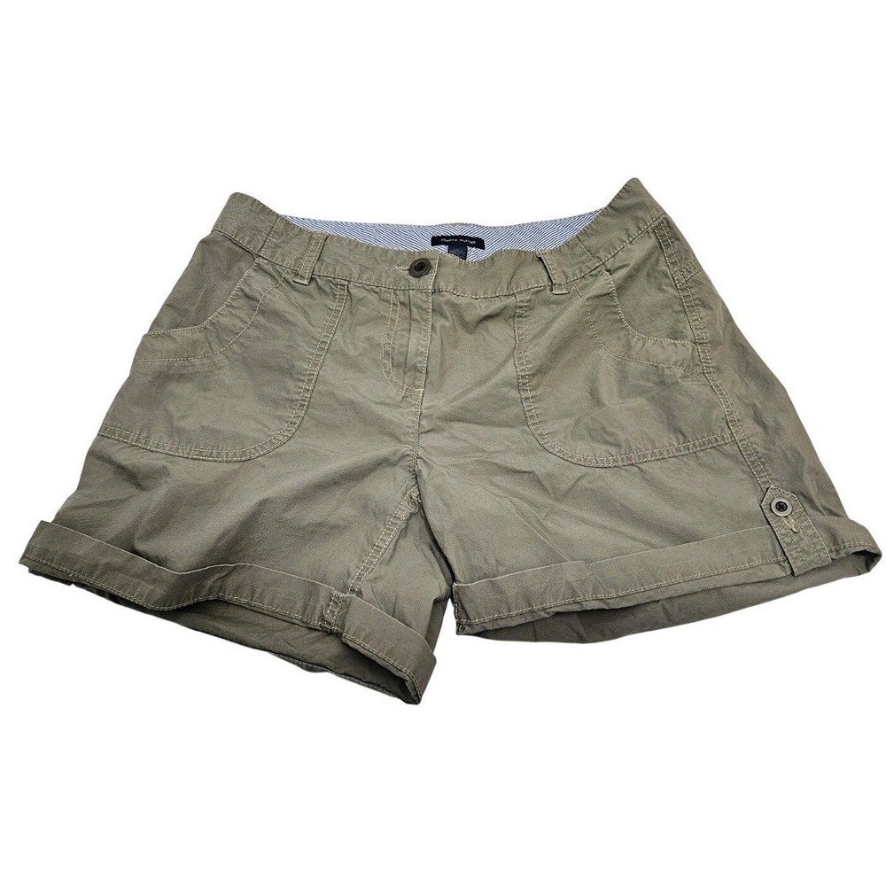 Tommy Hilfiger Womens Olive Green Cuffed Chino Shorts Size 10